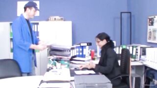 Family sex inside the office with a German role play