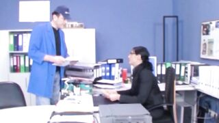 Family sex inside the office with a German role play