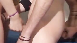 Young men pound hot brunette babe in hardcore foursome