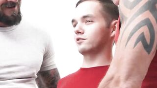 FunsizePorn.com - Twink Markus moans from dual penetration of DILFs Dallas Steele and