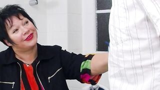Big Boobed old neighbors seduces janitor