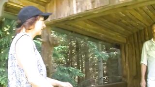Mature sluts boned outdoors into FFM 3 way