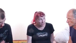 Old ginger housewife inside her first MMF three-way