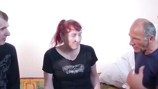 Old ginger housewife inside her first MMF three-way