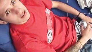 Horny little latino hunk Juan pulls out his hard boner
