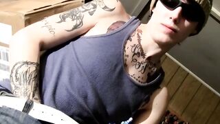Skinny tattooed straighty Blinx working on his solid cock