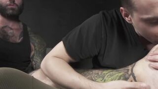 Gay hunks are foot licking each other while jerking off