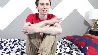 Slim twink Jacob milking his meat pole until burst of jizz