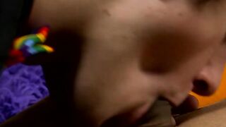 Nerdy guy with glasses sucked off before bareback sex
