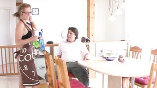 Bombshell ex-wife with huge natural melons has kitchen sex