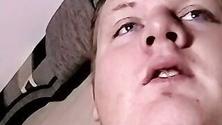 Chubby guy jerks off and makes his dick hard