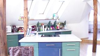 Lonely woman has birthday sex into the kitchen