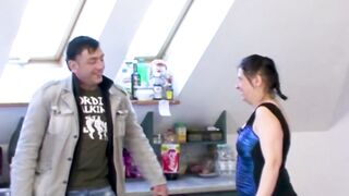 Lonely woman has birthday sex into the kitchen