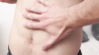 Perfect body hunk Sam Cuthan has his big cock jerked off