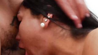 Horny tranny Sabrina Suzuki deepthroats cock before fucking