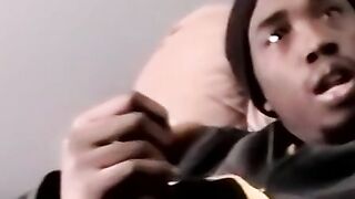 Straight black ghetto thug jerks off BBC and cum blasts solo