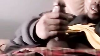 Straight black ghetto thug jerks off BBC and cum blasts solo