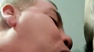 Throbbing cock bottom gets warm and sticky facial after BJ