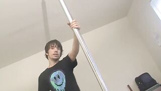 Pole dance show and jerk off with horny young straight stud