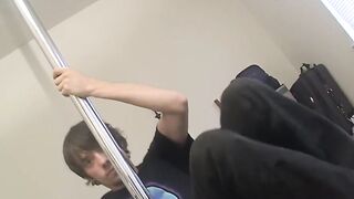 Pole dance show and jerk off with horny young straight stud