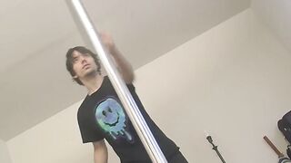Pole dance show and jerk off with horny young straight stud