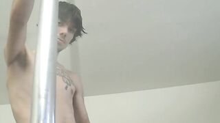 Pole dance show and jerk off with horny young straight stud