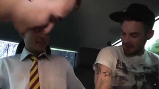 Twink gay spitroasted by skinny buddies in homemade video