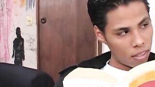 Cute Latino twink fucked bareback after passionate blowjob