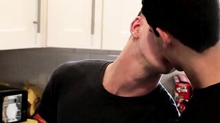 Handsome twink bend over the kitchen counter for anal fuck