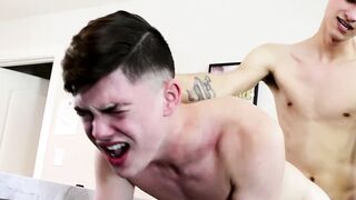Handsome twink bend over the kitchen counter for anal fuck