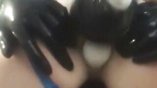 PussyCatsLatex.com - Anastasia's anal adventure with vintage latex digits