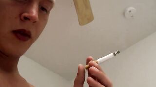 Lustful Ryan Connors pulled out his nine inches dick and rubbed it while chainsmokin