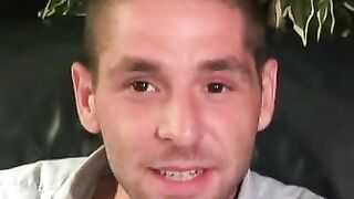 Amateur shows off his hairy cock in an interview and jerks