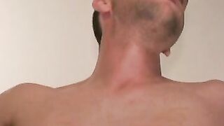 Amateur shows off his hairy cock in an interview and jerks