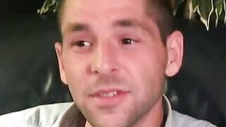 Amateur shows off his hairy cock in an interview and jerks