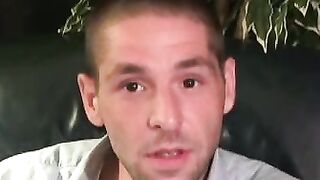 Amateur shows off his hairy cock in an interview and jerks