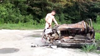 Elijah loves to touch nipples and jerk his cock outdoors