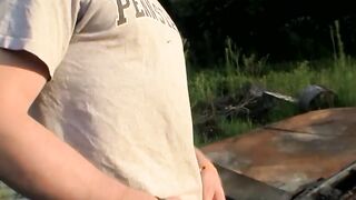 Hung straight stud Elijah Knight enjoys an outdoor jerk off