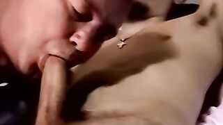 Young hairy amateur with glasses sucked dry by mature homo
