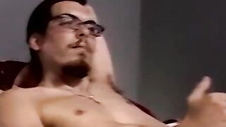 Young hairy amateur with glasses sucked dry by mature homo