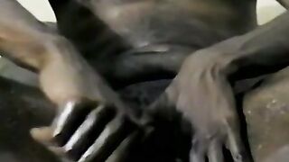 Black amateur masturbates his BBC solo and cums