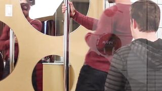 Masked male stripper teases with his body and jacks off