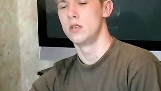 Softcore uncut cock jerking and smoking in the living room by horny Maxim
