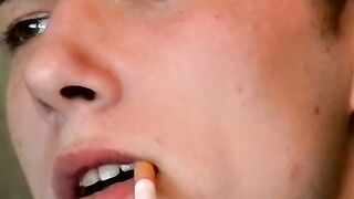 Softcore uncut cock jerking and smoking in the living room by horny Maxim