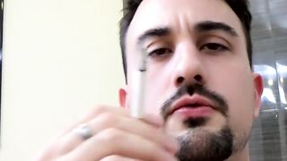 Horny Mason Lear showed his beautiful asshole while rocking his cock during his smoki