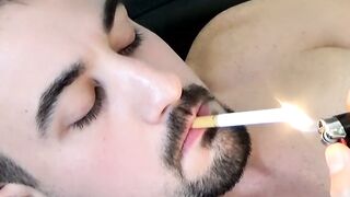 Horny Mason Lear showed his beautiful asshole while rocking his cock during his smoki