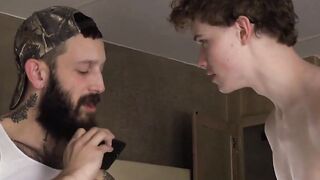 Hairy stepdad films penetrating his twink balls profound and crude