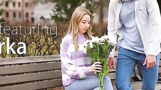 Justin meets Mirka public with a bouquet of flowers. Their relationship may be new but Mirka is certainly charmed. She guides him back to her place where she crawls in Justins lap for a kiss. Feeling how rough Justin is already Mirka decides to slip