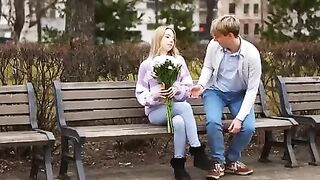 Justin meets Mirka public with a bouquet of flowers. Their relationship may be new but Mirka is certainly charmed. She guides him back to her place where she crawls in Justins lap for a kiss. Feeling how rough Justin is already Mirka decides to slip
