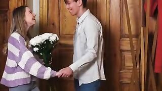 Justin meets Mirka public with a bouquet of flowers. Their relationship may be new but Mirka is certainly charmed. She guides him back to her place where she crawls in Justins lap for a kiss. Feeling how rough Justin is already Mirka decides to slip
